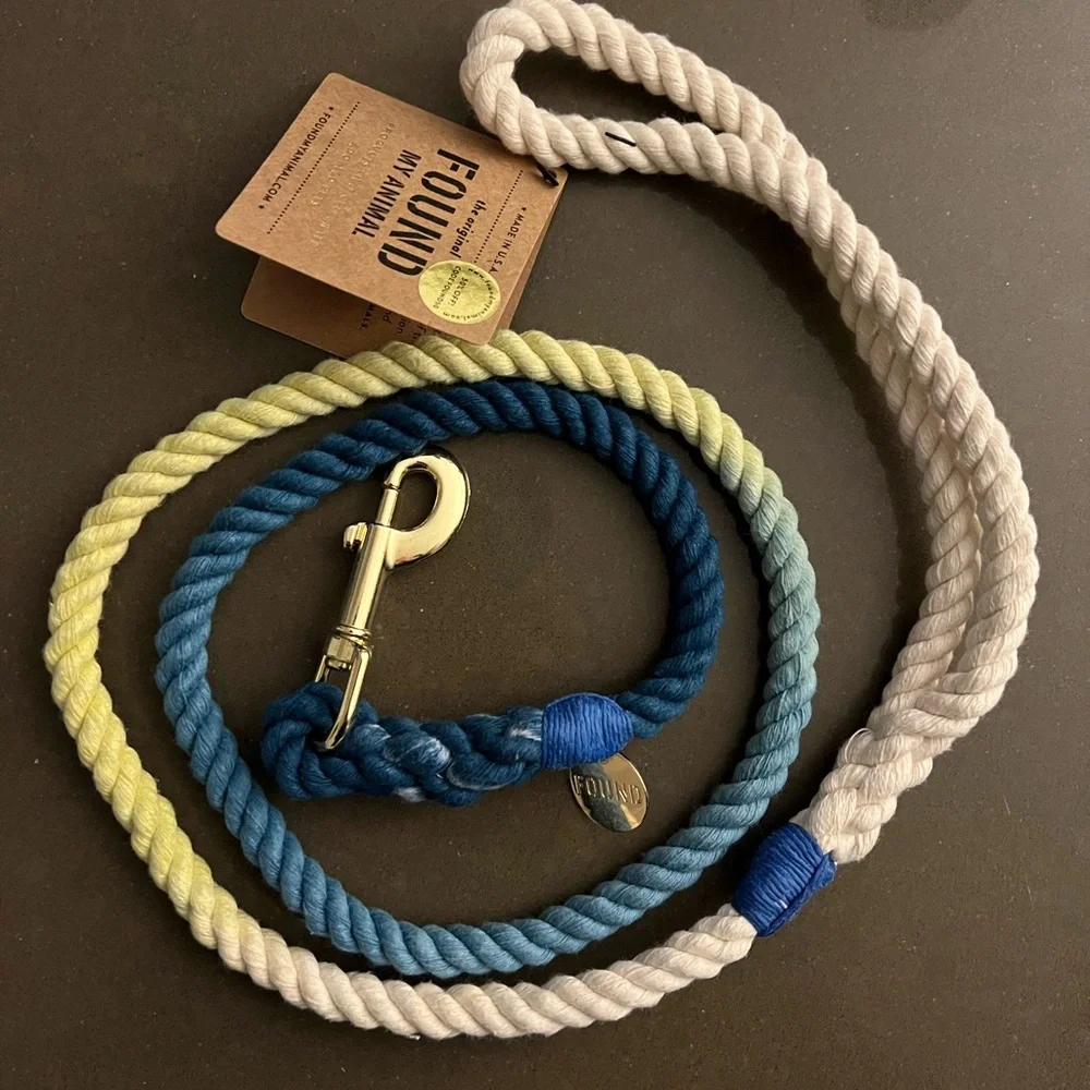 NWT Found My Dog Teal Blue Ombre Rope Knotted Twisted Dog Leash